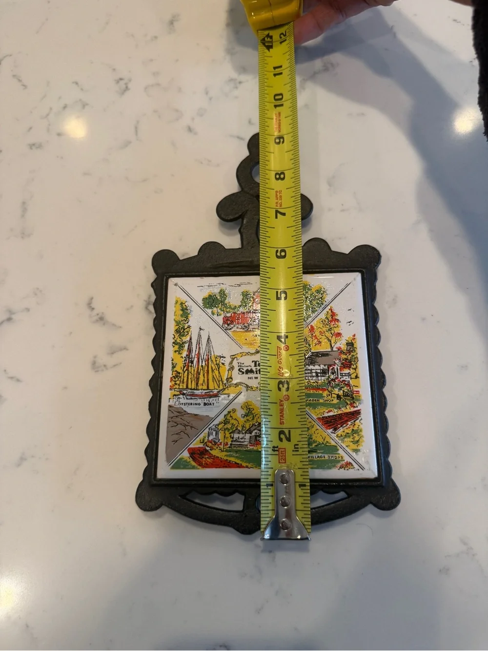 Vintage Smithville New Jersey Souvenir Ceramic Tile Cast Iron Trivet Iron Decor